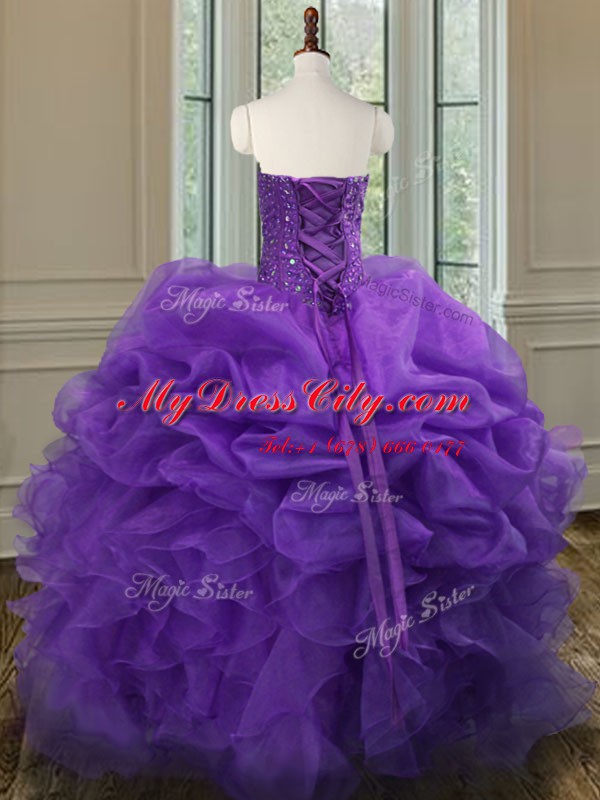 Dramatic Lavender Quinceanera Gown Military Ball and Sweet 16 and Quinceanera and For with Beading and Ruffles Sweetheart Sleeveless Lace Up