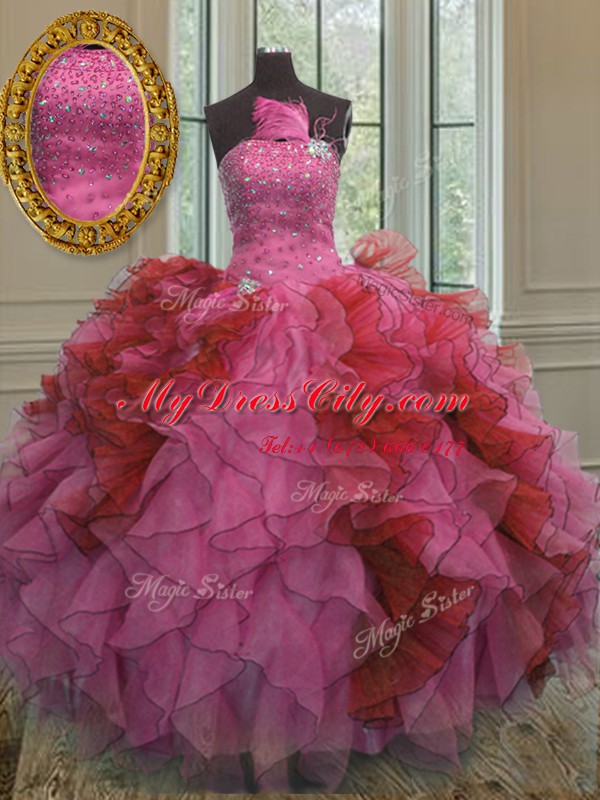 Romantic Sleeveless Lace Up Floor Length Beading and Ruffles Quinceanera Dress