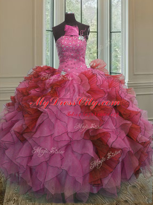 Romantic Sleeveless Lace Up Floor Length Beading and Ruffles Quinceanera Dress