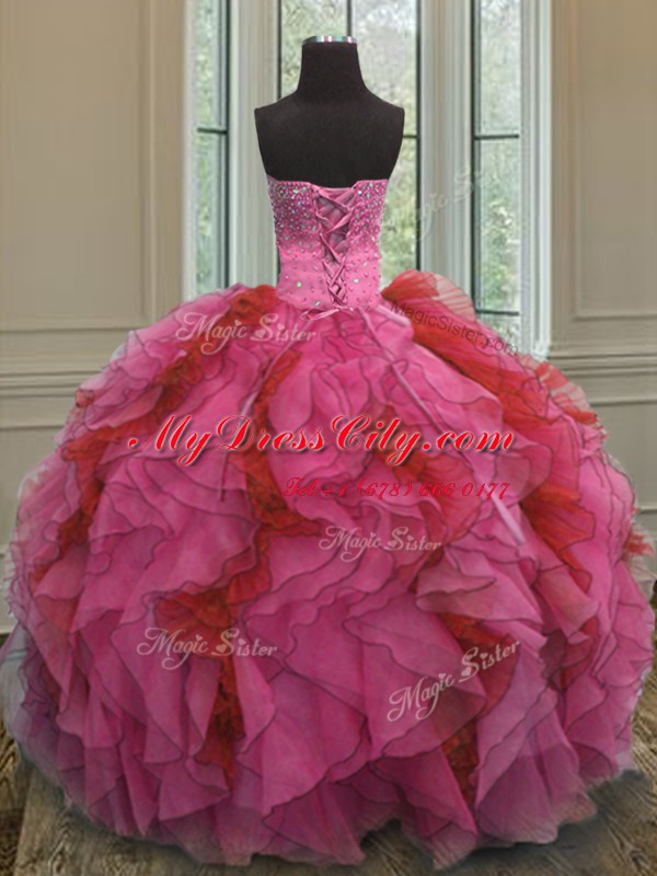 Romantic Sleeveless Lace Up Floor Length Beading and Ruffles Quinceanera Dress