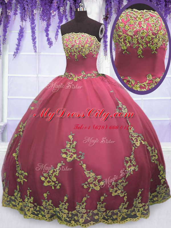 Fantastic Sleeveless Appliques Zipper Quinceanera Gown