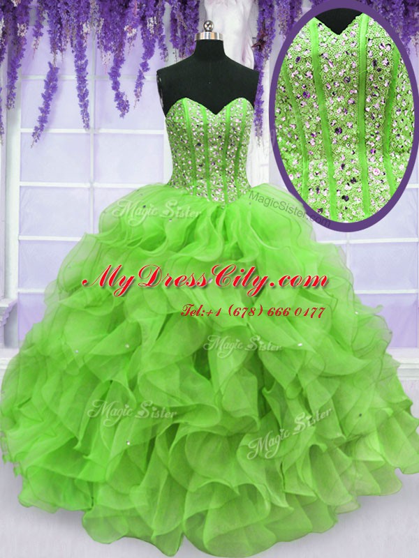 Custom Fit Sequins Floor Length Ball Gowns Sleeveless Quinceanera Gowns Lace Up