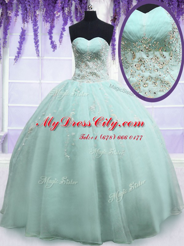 Vintage Ball Gowns Quinceanera Gown Light Blue Sweetheart Organza Sleeveless Floor Length Zipper