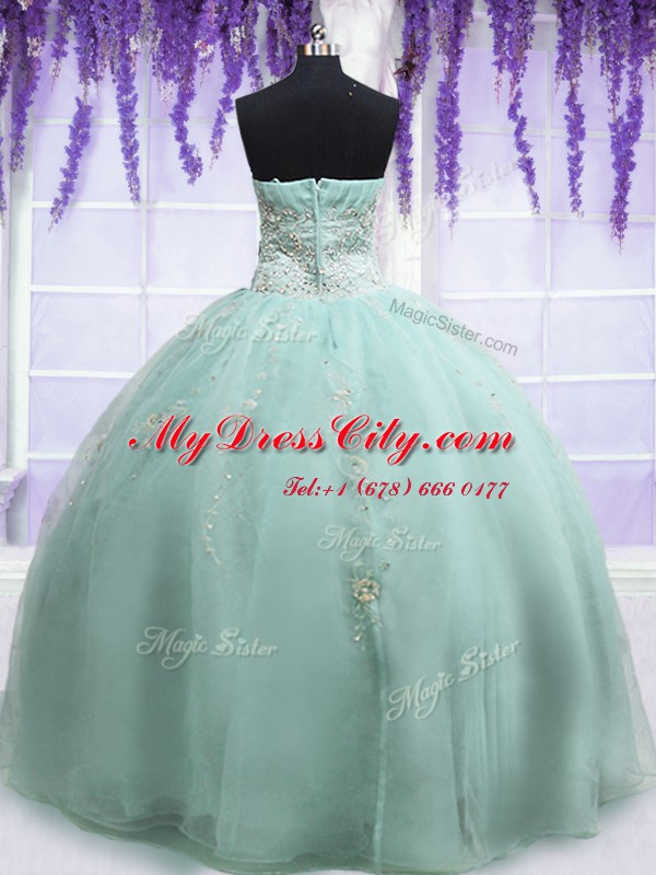 Vintage Ball Gowns Quinceanera Gown Light Blue Sweetheart Organza Sleeveless Floor Length Zipper