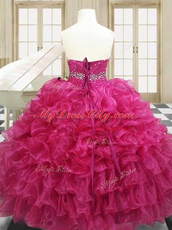 Adorable Ball Gowns Quinceanera Gown Hot Pink Sweetheart Organza Sleeveless Floor Length Lace Up