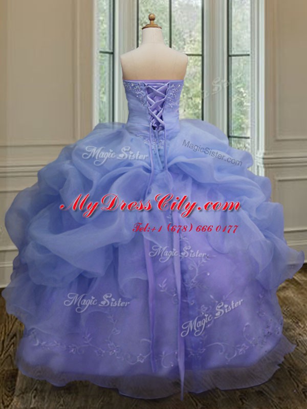 Blue Strapless Lace Up Embroidery and Pick Ups Vestidos de Quinceanera Sleeveless