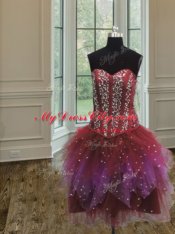 Custom Designed Three Piece Sweetheart Sleeveless Quinceanera Gowns Floor Length Beading Multi-color Tulle