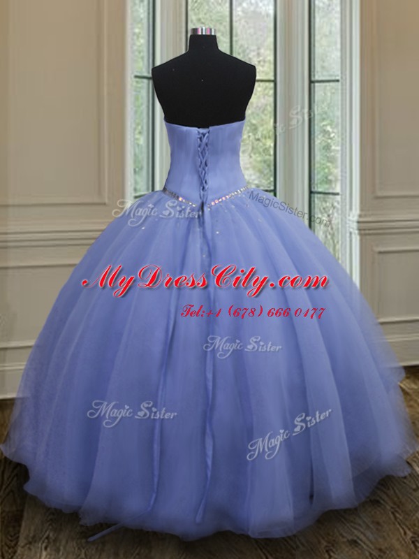 Sweetheart Sleeveless 15th Birthday Dress Floor Length Beading Lavender Organza