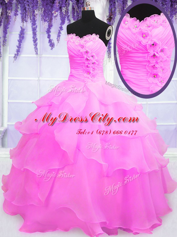 Clearance Hot Pink Vestidos de Quinceanera Military Ball and Sweet 16 and Quinceanera and For with Beading and Ruffled Layers Sweetheart Sleeveless Lace Up