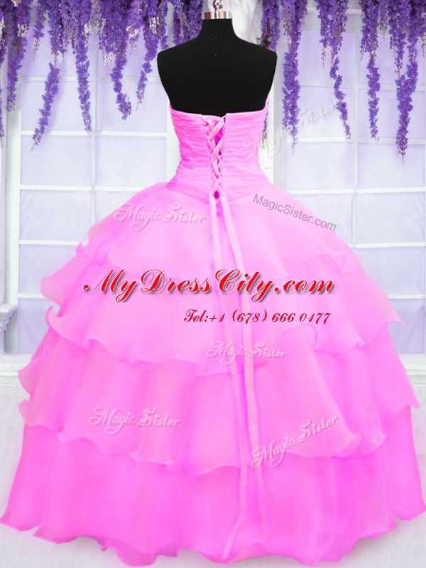 Clearance Hot Pink Vestidos de Quinceanera Military Ball and Sweet 16 and Quinceanera and For with Beading and Ruffled Layers Sweetheart Sleeveless Lace Up