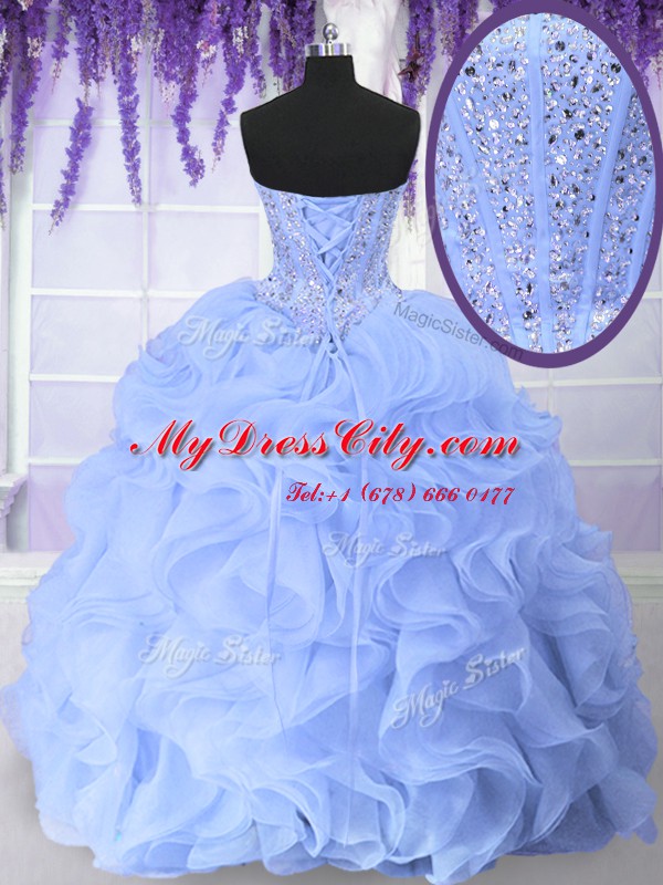 Sleeveless Lace Up Floor Length Beading and Ruffles Quinceanera Gowns