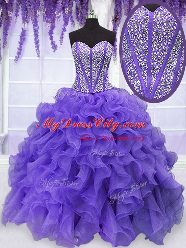 Exceptional Floor Length Lavender Quinceanera Gown Sweetheart Sleeveless Lace Up