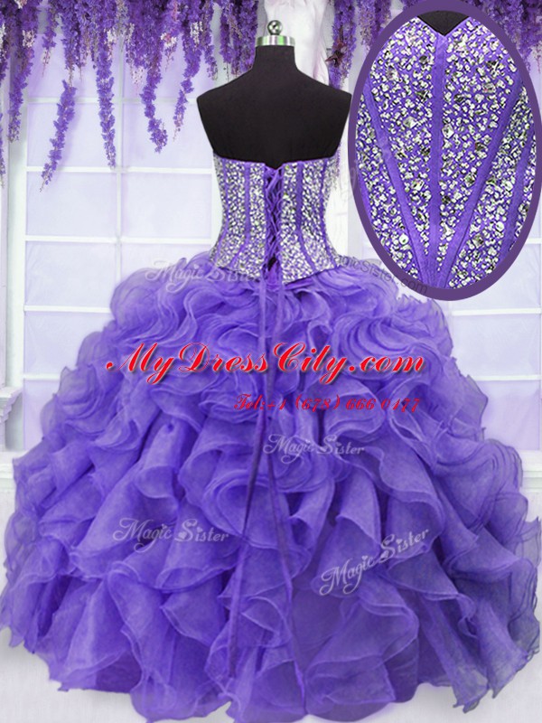 Exceptional Floor Length Lavender Quinceanera Gown Sweetheart Sleeveless Lace Up