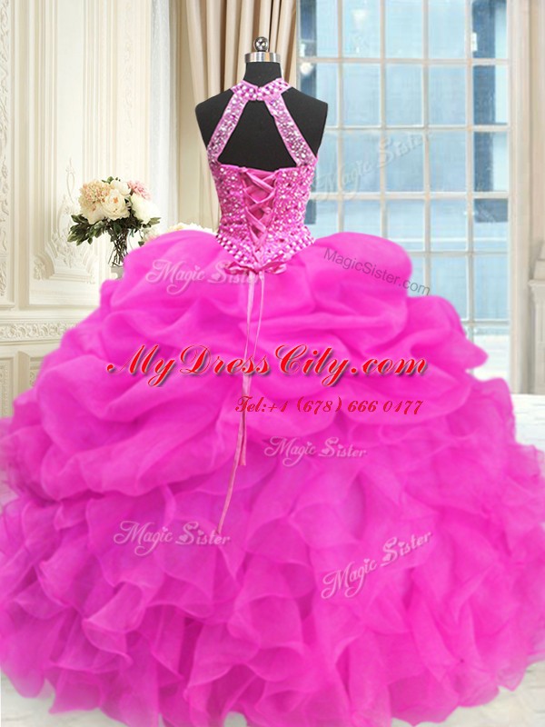 Dynamic Three Piece Sleeveless Lace Up Floor Length Beading and Pick Ups Ball Gown Prom Dress