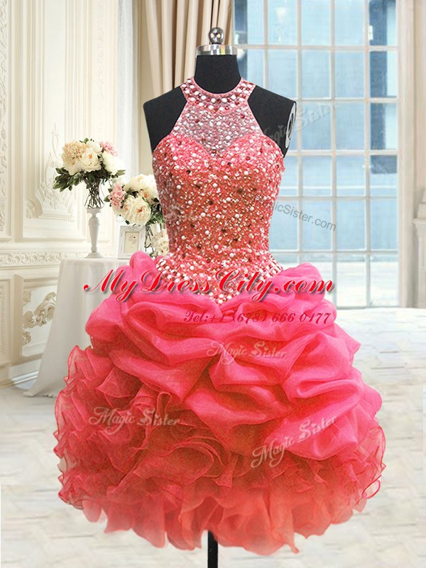 Dynamic Three Piece Sleeveless Lace Up Floor Length Beading and Pick Ups Ball Gown Prom Dress