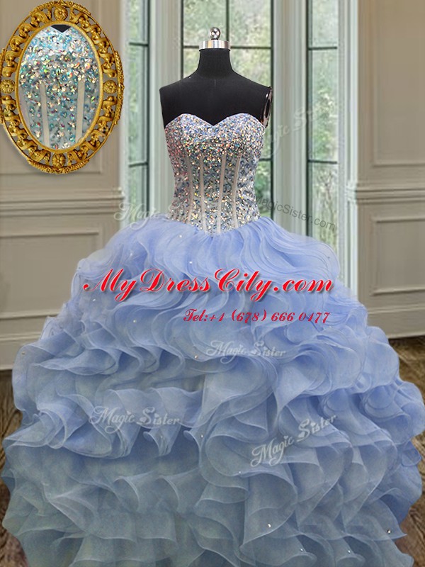 Floor Length Ball Gowns Sleeveless Lavender Quinceanera Gowns Lace Up