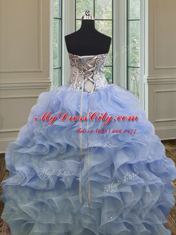 Floor Length Ball Gowns Sleeveless Lavender Quinceanera Gowns Lace Up