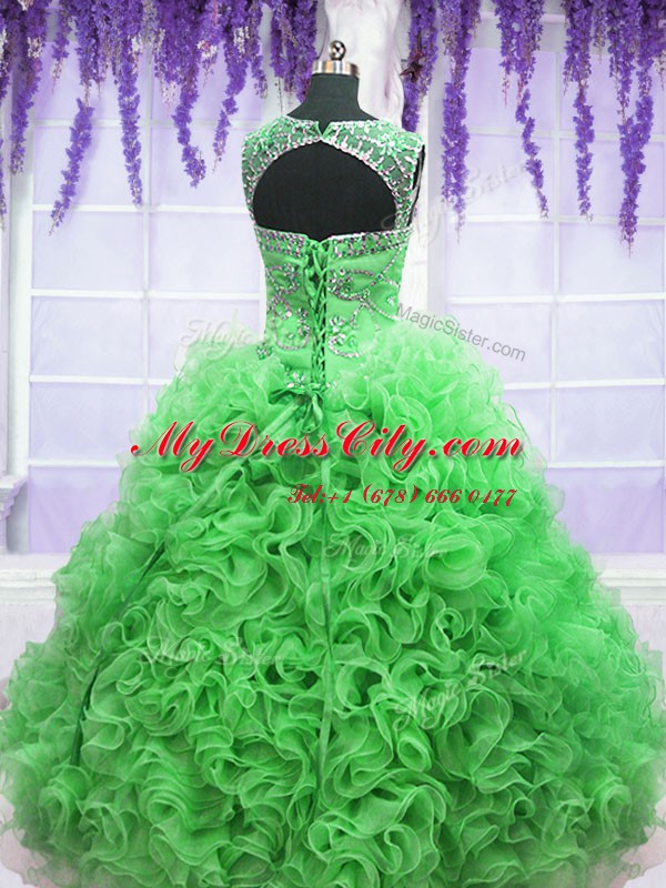 Scoop Sleeveless Lace Up Floor Length Beading and Ruffles Vestidos de Quinceanera