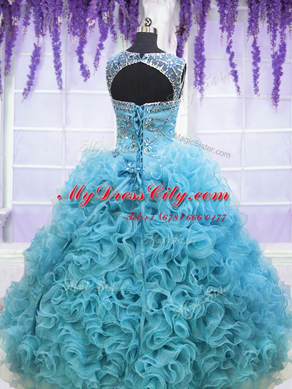 Custom Made Square Sleeveless Lace Up 15 Quinceanera Dress Baby Blue Organza