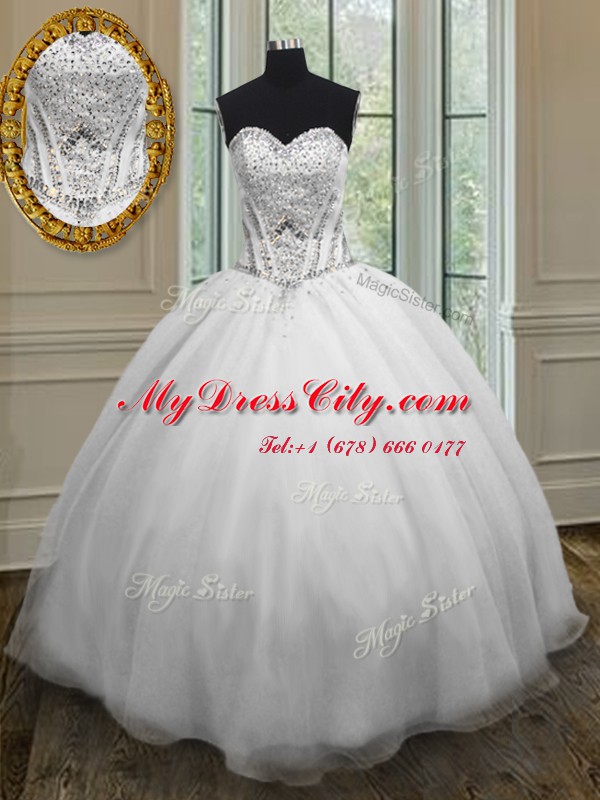 Organza Sweetheart Sleeveless Lace Up Beading Vestidos de Quinceanera in White