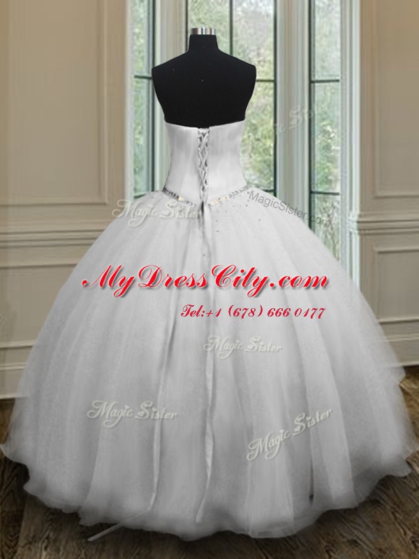 Organza Sweetheart Sleeveless Lace Up Beading Vestidos de Quinceanera in White