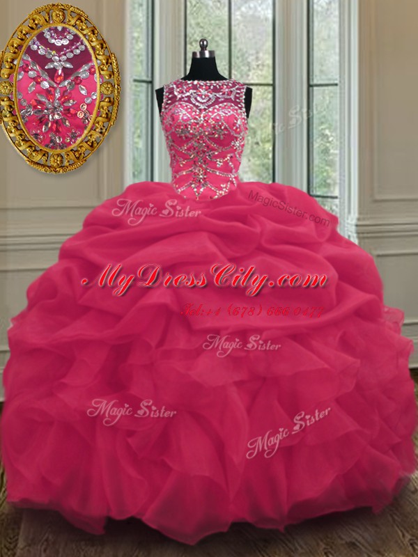 Scoop Sleeveless Beading and Pick Ups Lace Up Quinceanera Dress