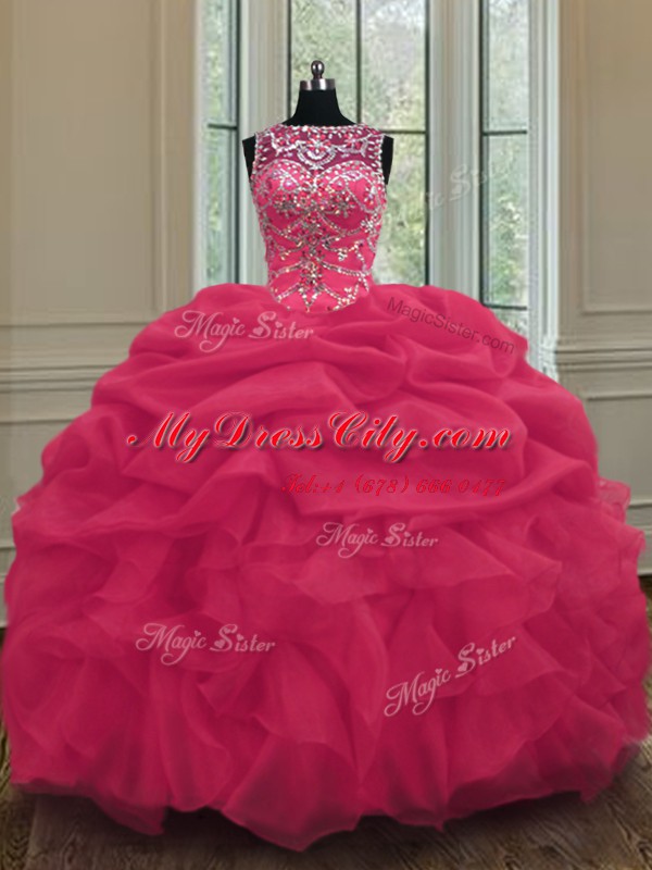 Scoop Sleeveless Beading and Pick Ups Lace Up Quinceanera Dress