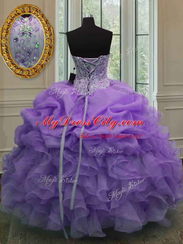 Cheap Pick Ups Sweetheart Sleeveless Lace Up Vestidos de Quinceanera Lavender Organza