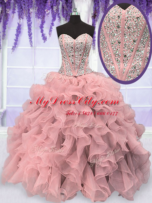 Delicate Sweetheart Sleeveless Organza Sweet 16 Quinceanera Dress Beading and Ruffles Lace Up