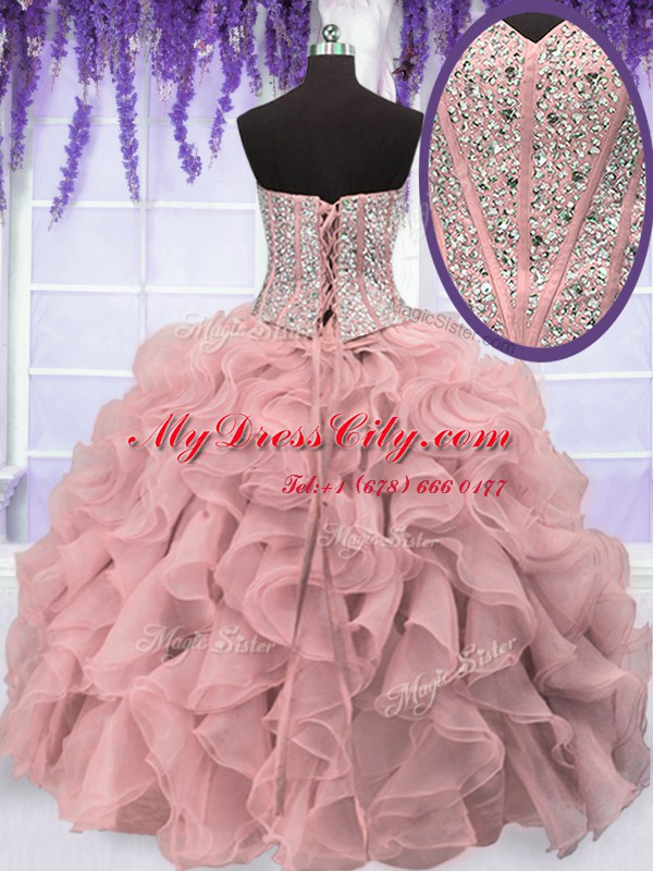 Delicate Sweetheart Sleeveless Organza Sweet 16 Quinceanera Dress Beading and Ruffles Lace Up