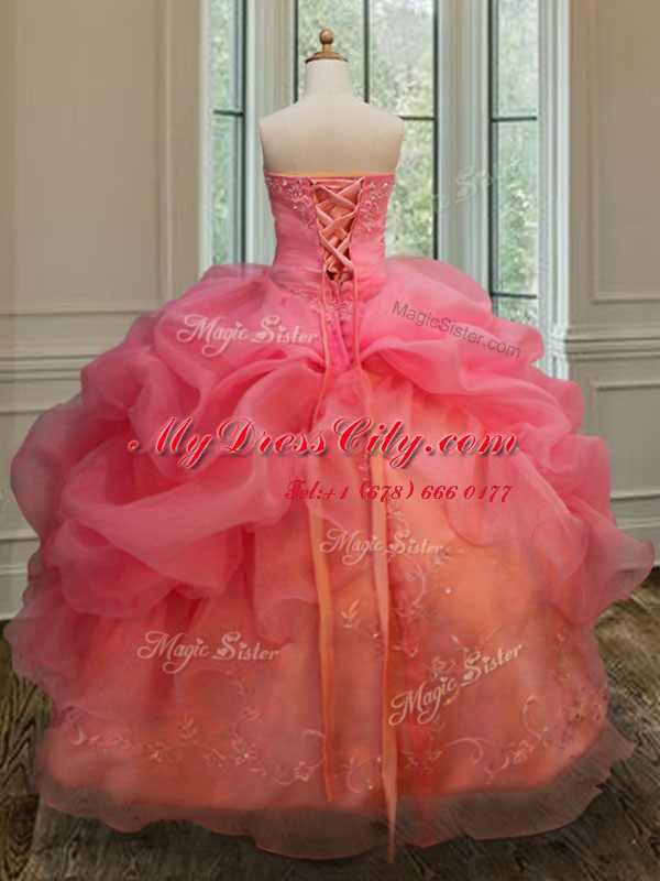 Sleeveless Embroidery and Pick Ups Lace Up 15 Quinceanera Dress