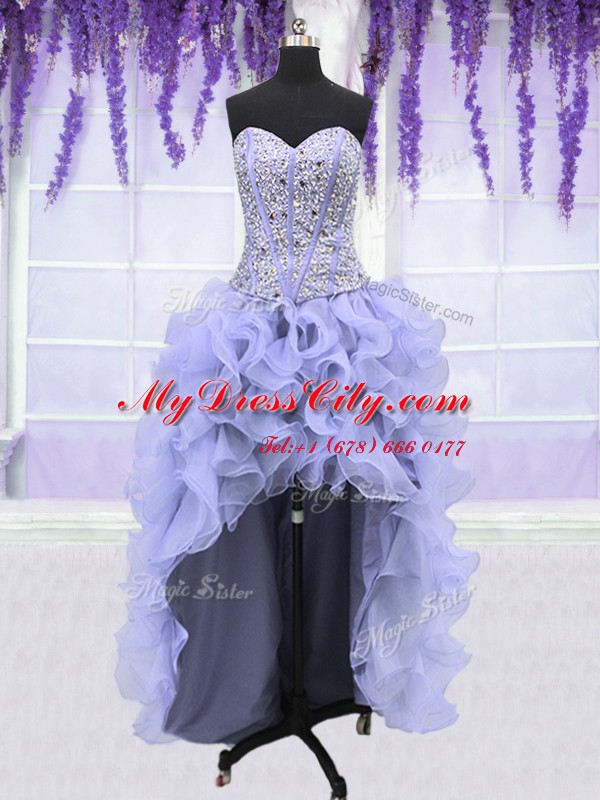 Best Four Piece Sequins Floor Length Ball Gowns Sleeveless Lavender Sweet 16 Quinceanera Dress Lace Up