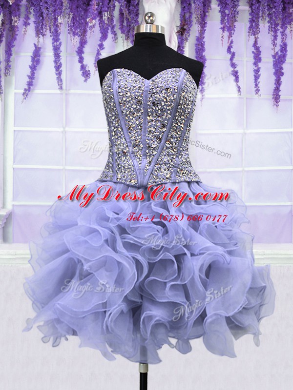 Best Four Piece Sequins Floor Length Ball Gowns Sleeveless Lavender Sweet 16 Quinceanera Dress Lace Up