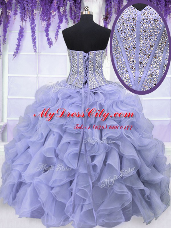 Best Four Piece Sequins Floor Length Ball Gowns Sleeveless Lavender Sweet 16 Quinceanera Dress Lace Up