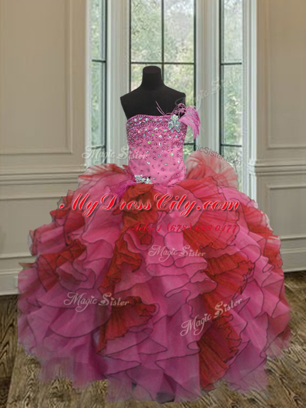 Gorgeous Multi-color Ball Gowns Strapless Sleeveless Organza Floor Length Lace Up Beading and Ruffles Vestidos de Quinceanera