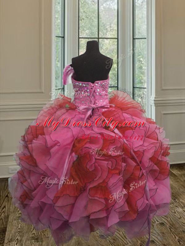 Gorgeous Multi-color Ball Gowns Strapless Sleeveless Organza Floor Length Lace Up Beading and Ruffles Vestidos de Quinceanera