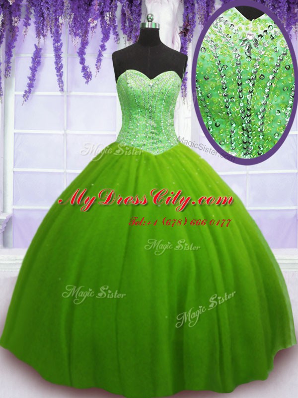 Hot Selling Ball Gowns Sweetheart Sleeveless Tulle Floor Length Lace Up Beading Ball Gown Prom Dress