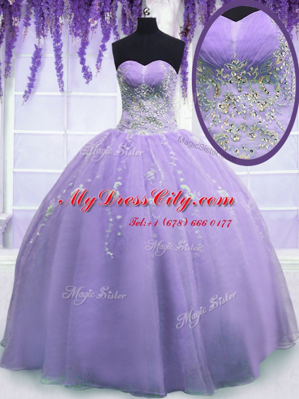 Lavender Sleeveless Beading Floor Length Quinceanera Dresses