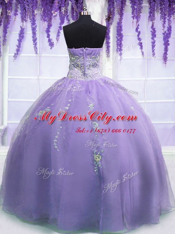 Lavender Sleeveless Beading Floor Length Quinceanera Dresses