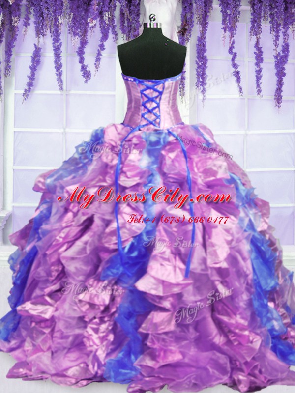 Luxury Purple Sleeveless Organza Lace Up Sweet 16 Dresses for Military Ball and Sweet 16 and Quinceanera