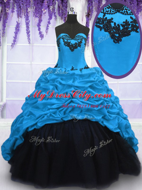 Eye-catching Pick Ups Sweep Train Ball Gowns Ball Gown Prom Dress Blue Sweetheart Taffeta Sleeveless With Train Lace Up