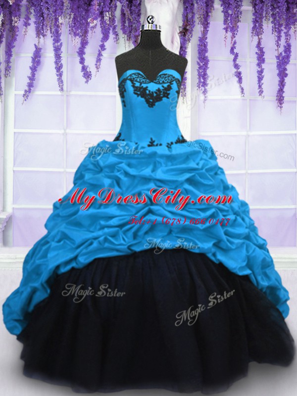 Eye-catching Pick Ups Sweep Train Ball Gowns Ball Gown Prom Dress Blue Sweetheart Taffeta Sleeveless With Train Lace Up