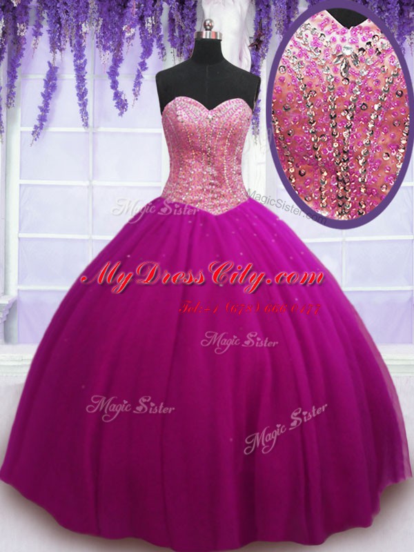 Custom Fit Fuchsia Sweetheart Lace Up Beading Quinceanera Dress Sleeveless