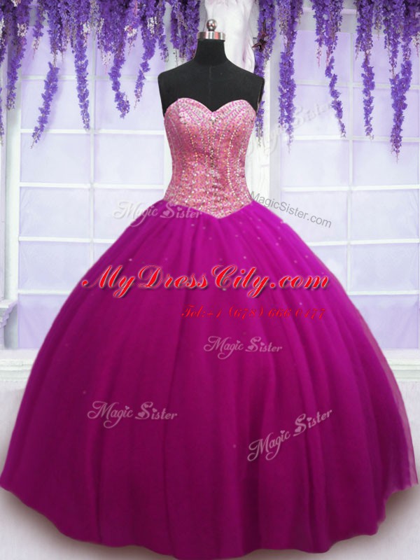 Custom Fit Fuchsia Sweetheart Lace Up Beading Quinceanera Dress Sleeveless