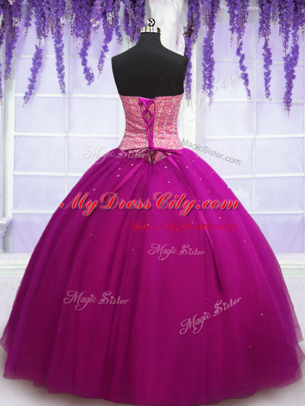 Custom Fit Fuchsia Sweetheart Lace Up Beading Quinceanera Dress Sleeveless