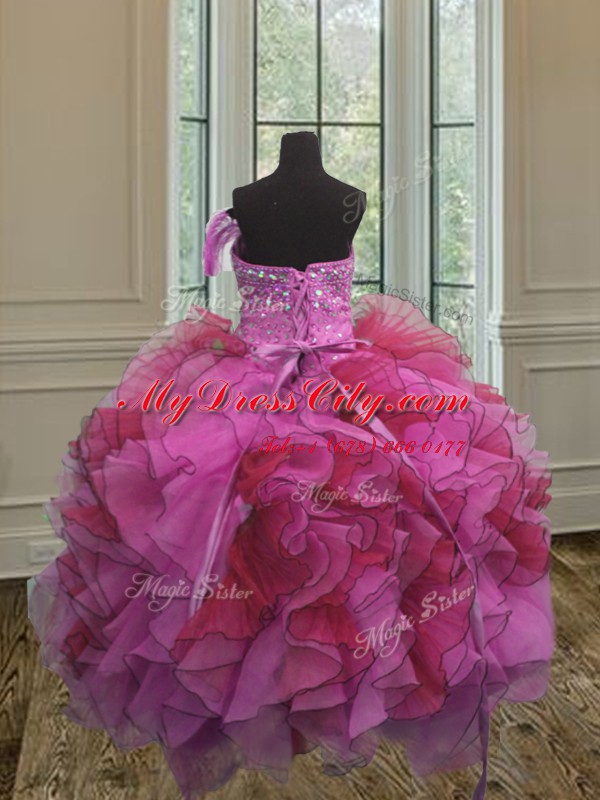 Floor Length Lace Up Ball Gown Prom Dress Multi-color for Military Ball and Sweet 16 and Quinceanera with Beading and Ruffles