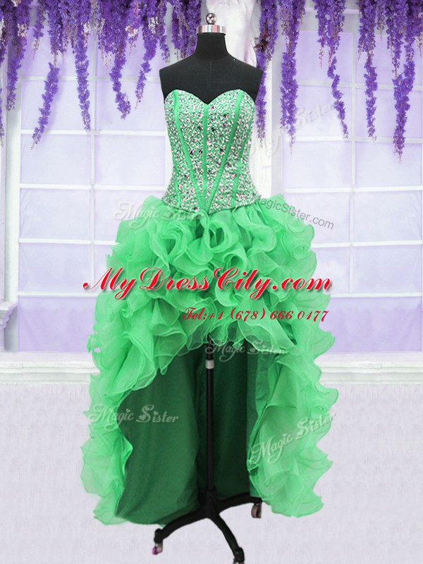 High End Four Piece Sweetheart Sleeveless Lace Up Ball Gown Prom Dress Green Organza