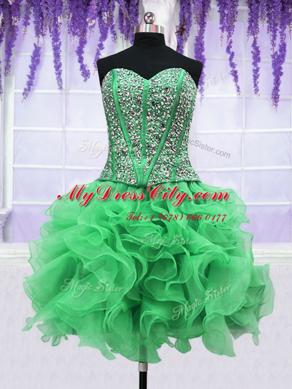 High End Four Piece Sweetheart Sleeveless Lace Up Ball Gown Prom Dress Green Organza