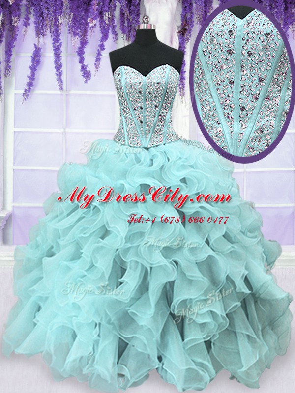 Sweetheart Sleeveless Lace Up Quinceanera Gowns Light Blue Organza