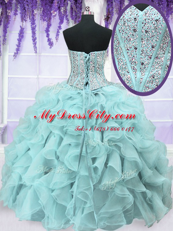 Sweetheart Sleeveless Lace Up Quinceanera Gowns Light Blue Organza